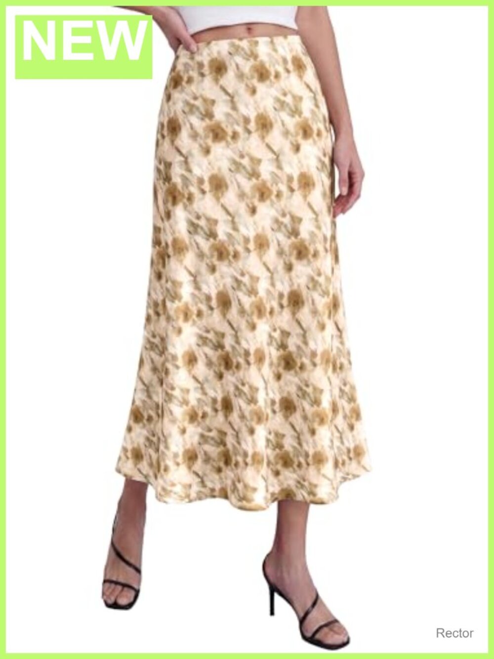 Satin Midi Skirt High Waisted A-Line Elastic Waistband for Women